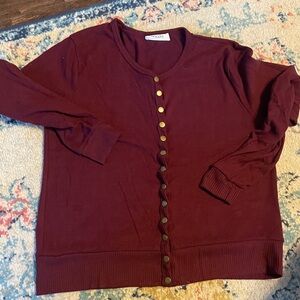 Zenana Snap Front Cardigan Sweater L Burgundy NWOT